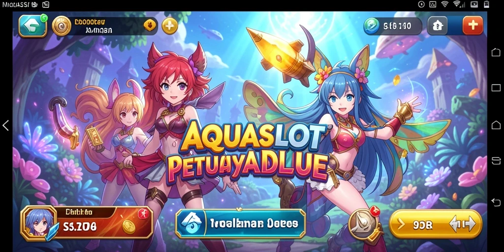 Tampilan gameplay AQUASLOT yang penuh aksi dan karakter anime yang menarik.