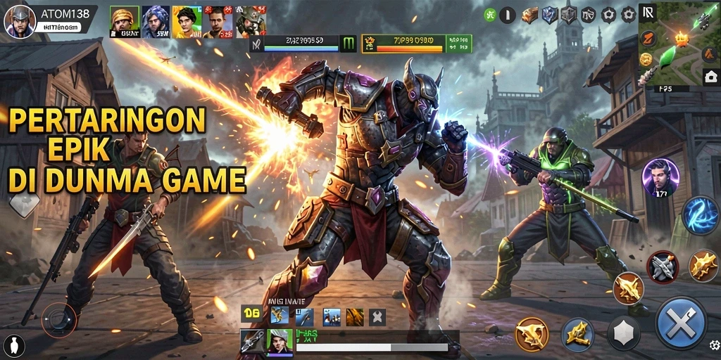 Screenshot gameplay ATOM138 menunjukkan pertarungan seru dan karakter unik.