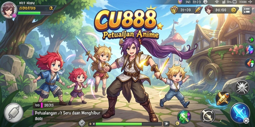 Tangkapan layar menunjukkan aksi seru dan karakter anime dalam CU888.