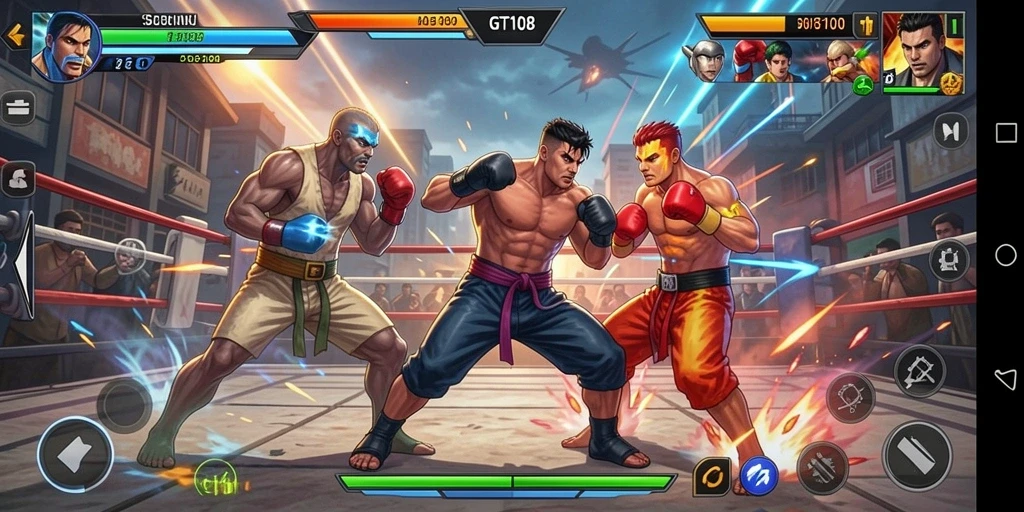 Tampilan gameplay GT108 menampilkan pertarungan epik antar karakter dengan efek visual yang mengagumkan.
