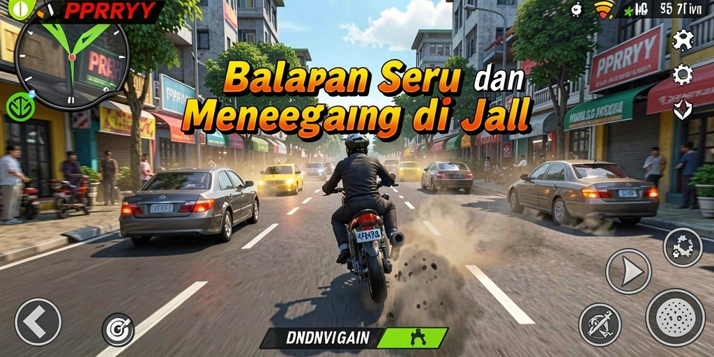 Screenshot gameplay PPRRYY yang menunjukkan aksi balapan yang mendebarkan.