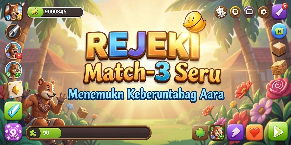 Screenshot utama menampilkan gameplay Match-3 yang menarik dan penuh warna.