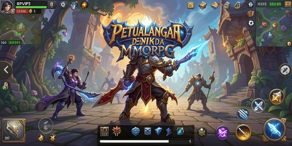 Screenshot gameplay RPVIP3 yang menampilkan pertempuran epik dan eksplorasi dunia.