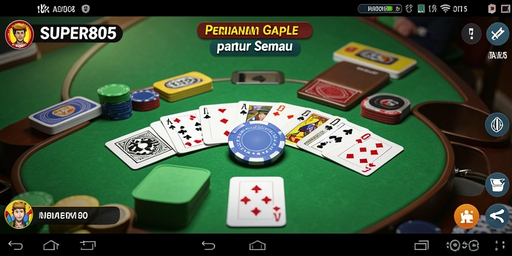 Tampilan gameplay menarik dari SUPER805 dengan pemain yang bersaing di papan Gaple.