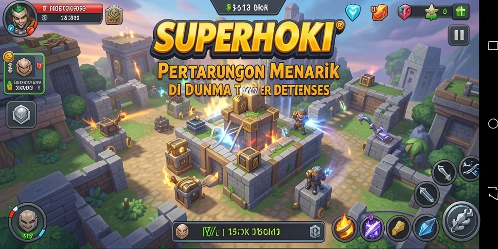 Tangkapan layar gameplay <strong>SUPERHOKI</strong> menunjukkan aksi seru dalam Tower Defense.