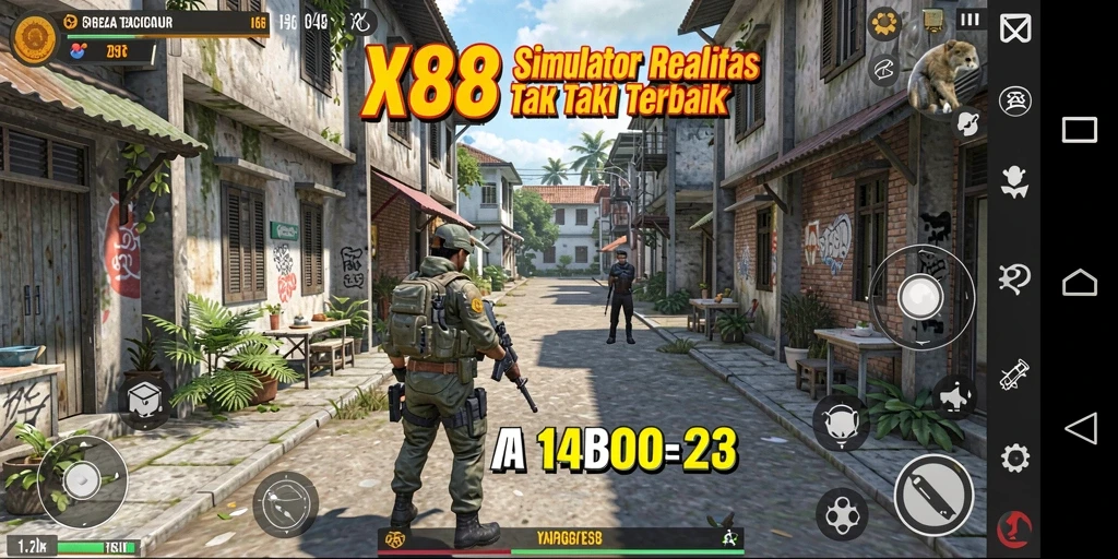 Screenshot X88 menampilkan gameplay mendalam dalam simulasi yang realistis.