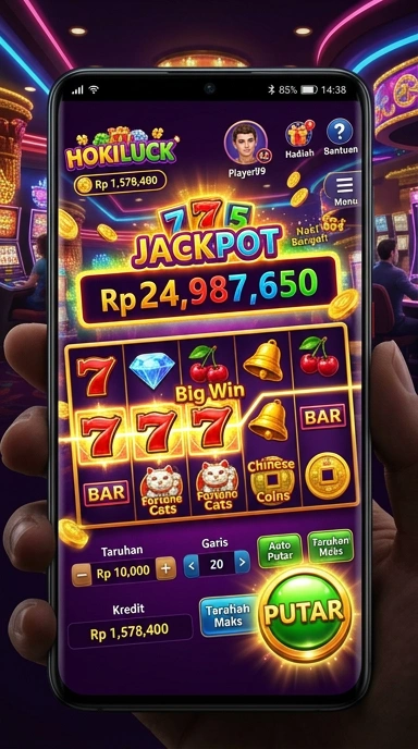Screenshot antarmuka pengguna aplikasi hokiluck yang menampilkan berbagai kategori.
